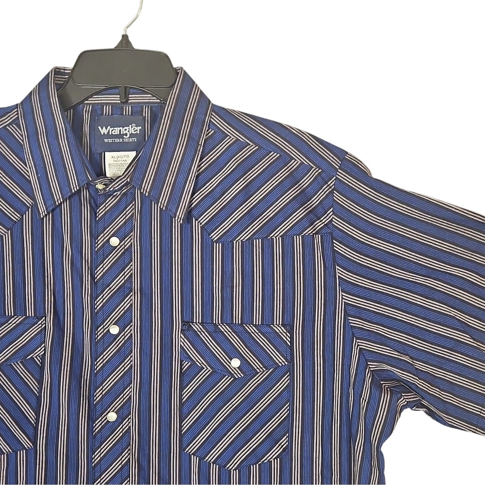 Wrangler Western Button-Up Short Sleeve Striped Pocket Blue/Brown/White Men's XL